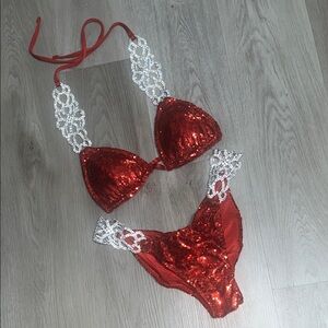 Red Sequin Bikini with Silver Accents